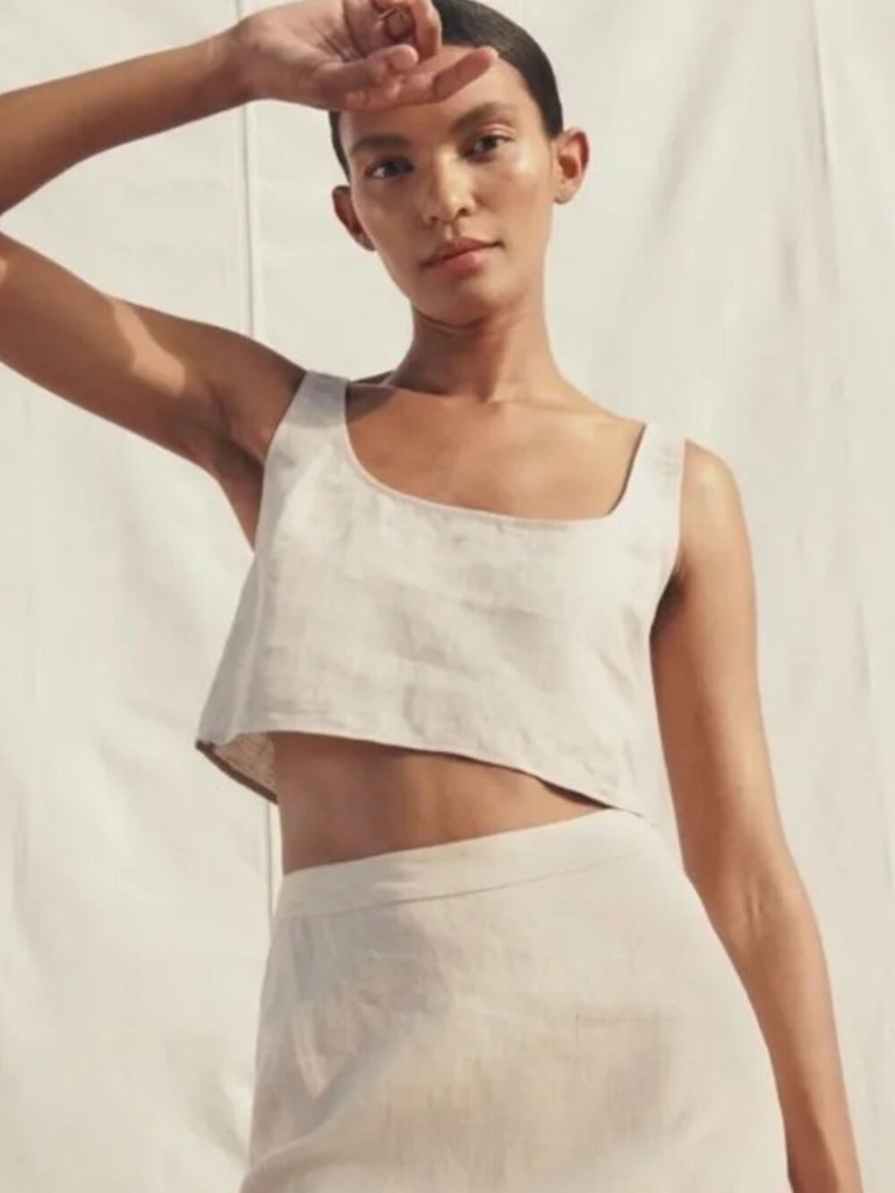 REFORMATION Adalyn Oatmeal Beige Neutral Linen Scoop Crop Top Tank Size 8